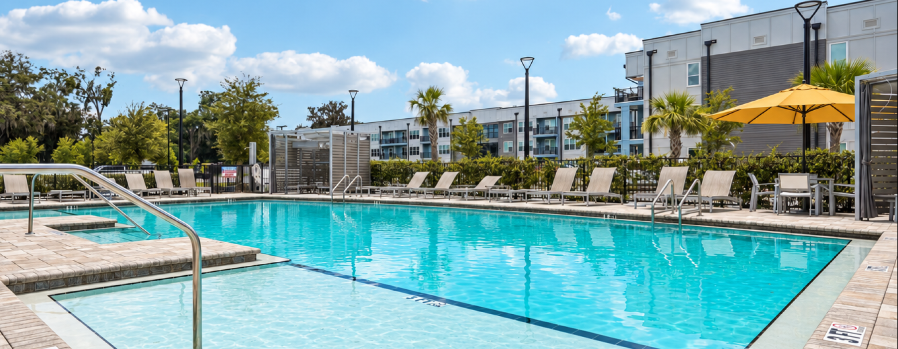 Swimming pool with cabanas