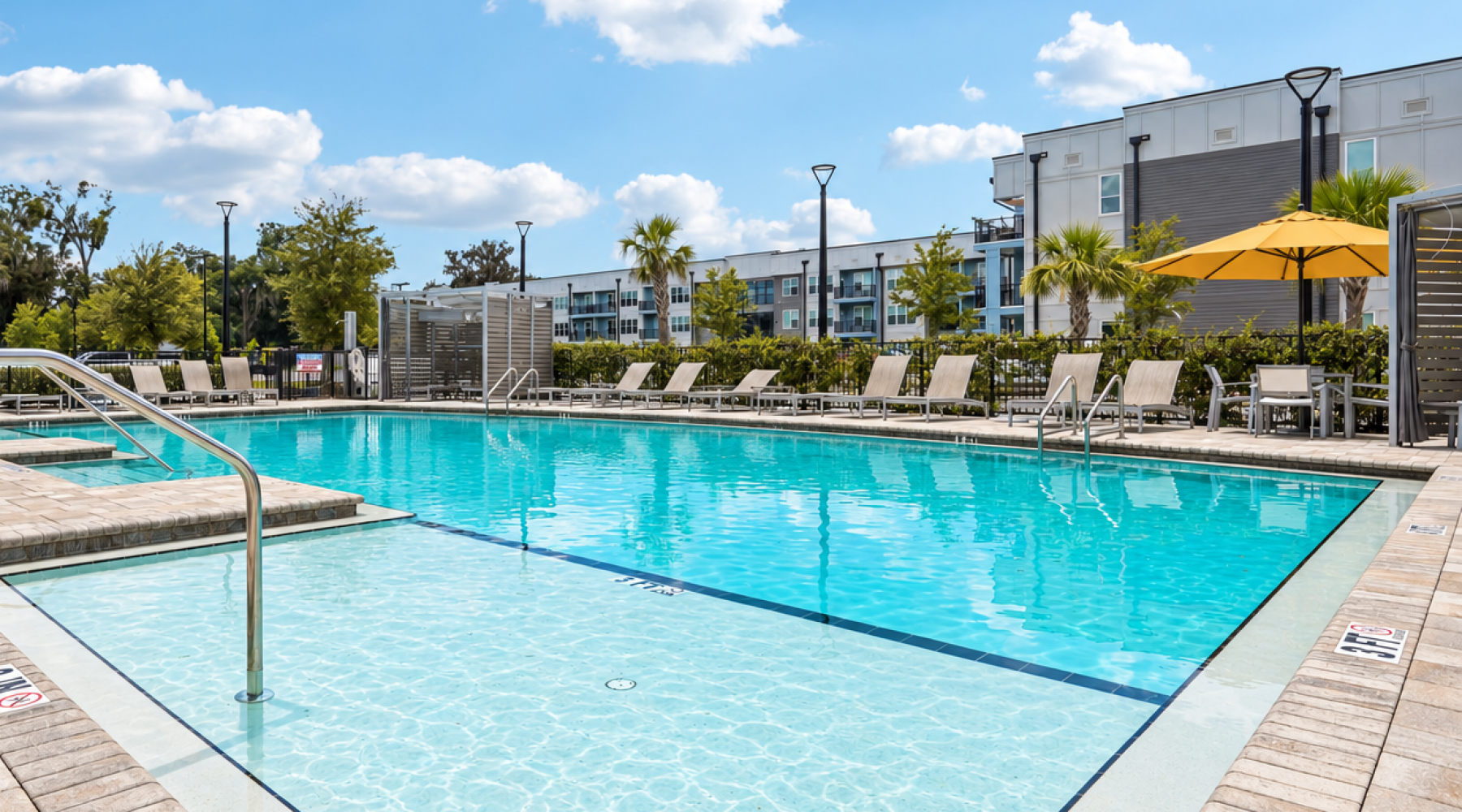 Swimming pool with cabanas