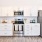 a kitchen with white cabinets
